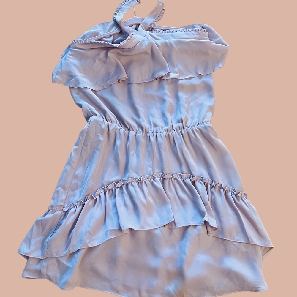 Light purple Asymmetrical Ruffled Halter Sundress - Picture 2 of 3